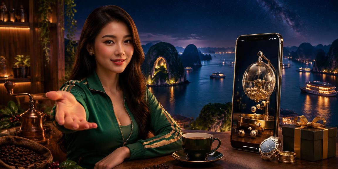 Người dùng Việt Nam thưởng thức cà phê và tham gia xổ số trực tuyến tại Vịnh Hạ Long