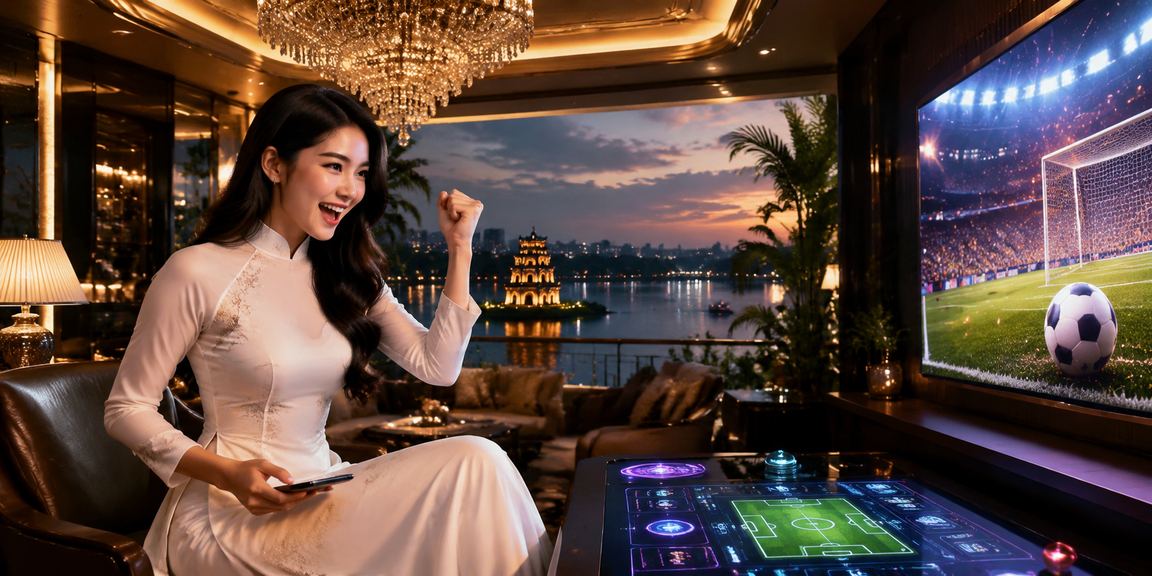 Người dùng Hà Nội trong trang phục áo dài theo dõi esports và đặt kèo qua ứng dụng di động