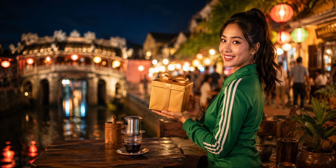 Người dùng tại Hội An uống cà phê và kiểm tra xổ số qua ứng dụng di động
